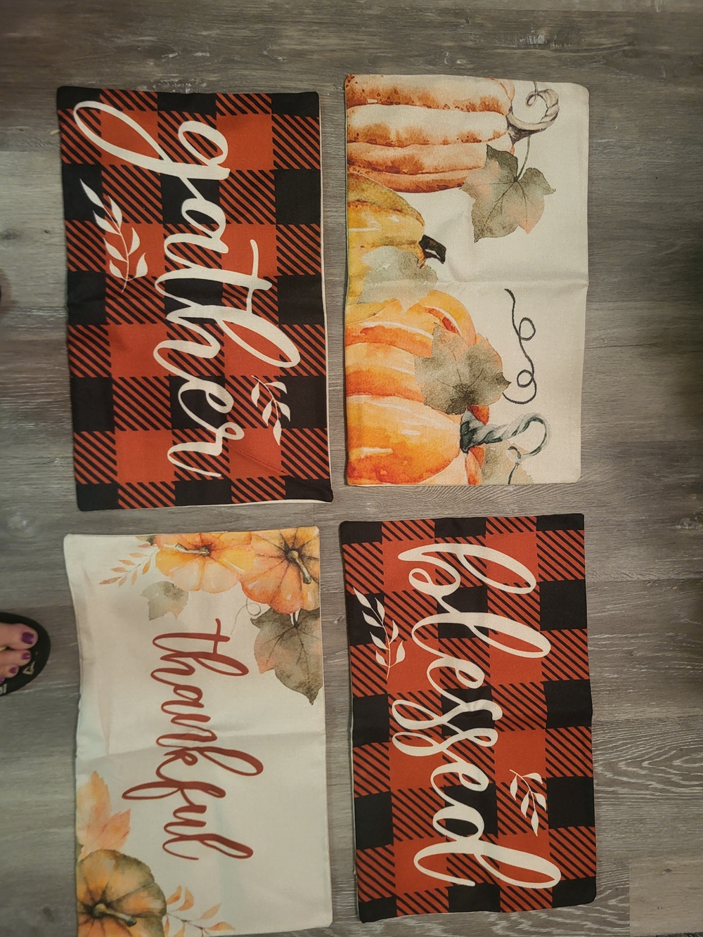 Fall Pillow Covers Set 4 Buffalo Plaid Pumpkin Thanksgiving Farmhouse 20x12 NIP